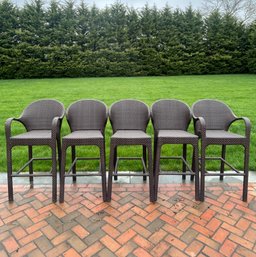 5 White Craft Woven Vinyl Outdoor Counter Stools Bar Height