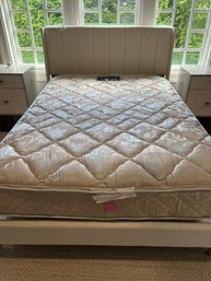 White Suede Full Size Bed With Simmons Mattress
