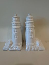 White Ceramic Lighthouse Bookends