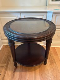 Rattan And Glass Top Round Side Table