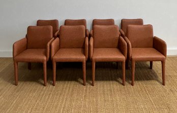8 Pelle Cognac Faux Leather Dining Chairs