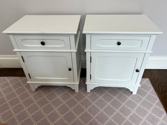 Crate And Barrel Pair Of White Painted Nightstands