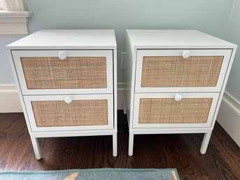 Pair Of White Nightstands With Caned Drawers