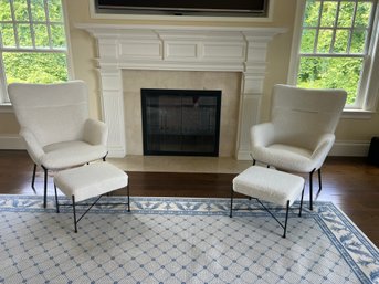 Pair Of Boucle Armchairs With Ottomans