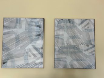 Pair Of Abstract Blue And Gray Art  33' X 27'