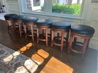 Set Of 6  Leather Top Stools