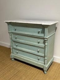 Antique Painted Empire Dresser  With Marble Top In Seafoam