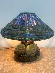 Vintage Stained Glass Dragonfly Lamp