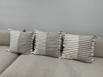 Set Of 3 West Elm Grey And Black Striped 18'sq Throw Pillows