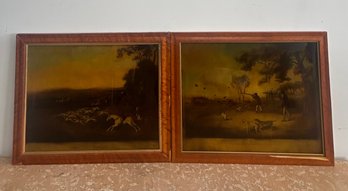 2 Framed Vintage Hunting Scene Prints