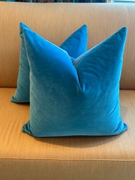 Pair Of Blue Velour Throw Pillows