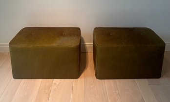Pair Of Olive Hide Ottoman/benches