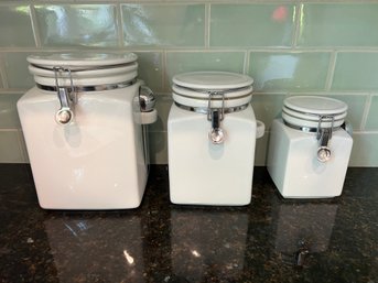 Set Of Three White Ceramic Cannisters