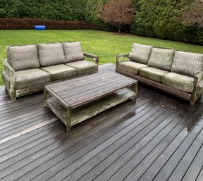 Two Teak Outdoor Sofas And Coffee Table