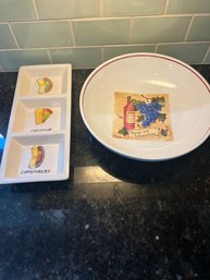 Wine And Cheese Ceramic Bowl And Tray