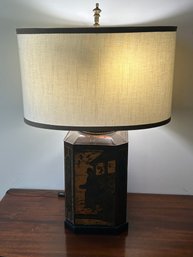 27' Vintage Chinoiserie Tole Table Lamp With Gilt Design