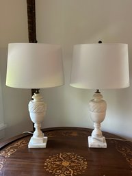 Pair Of 29' Vintage Florentine Alabaster Table Lamps