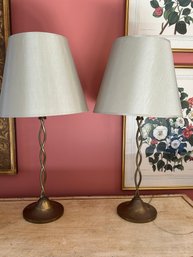 Pair Of 32' Brass Twist Table Lamps