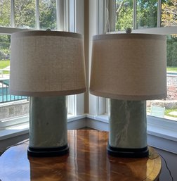 Pair Of 25' Marble Aqua Table Lamps