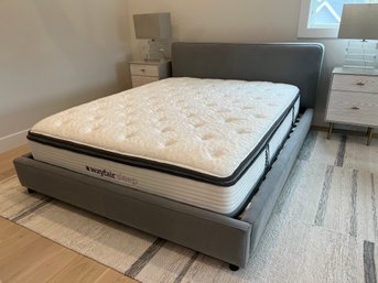 Grey Upholstered Queen Platform Bed With Mattress By Mecox Gardens