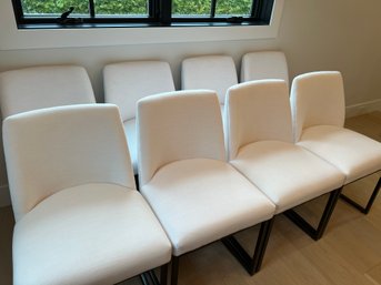 Set Of 8 Restoration Hardware Emery Curved-Back Fabric Dining Side Chairs