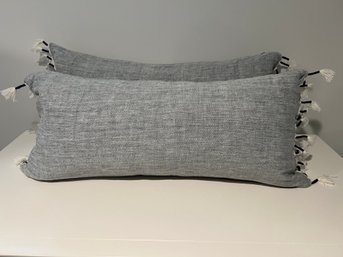 Pair Of Serena & Lily Light Blue Throw Pillows With Fringe