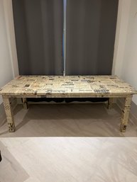 7ft Hand Made Newspaper Collage Table