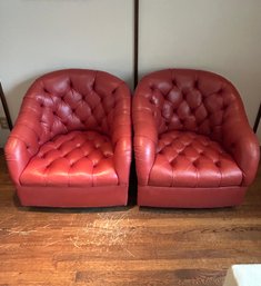 Ward Bennett Mid-century Tufted Leather Swivel Chairs (2of2)