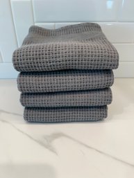 Set Of 4 Crate & Barrel Grey Waffle Dish Towels