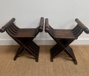 Pair Of Antique Wooden Folding Chairs