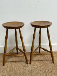 Pair Of Distressed Wooden Stools
