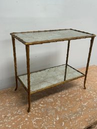 Maison Bagues Gold Small Table With Oxidized Mirror Top And Shelf