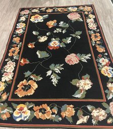 Vintage 8x6 Needlepoint Area Rug With Floral Design