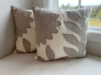 Pair Of Pottery Barn Embroidered Oversized 21'sq Pillows