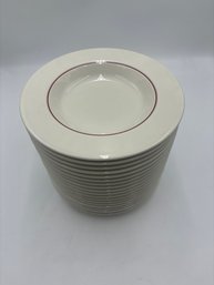 Set Of 18 White Seville Glass Bowls With Red Trim