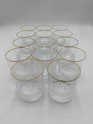 Set Of 14 Moser Rocks Glasses With Gold Trim And Textured Bottom