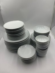 Lot Of Christofle White Plates And Bowls With Gold Design