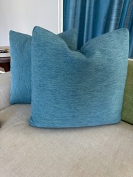 Set Of Two Upholstered Blue Throw Pillows