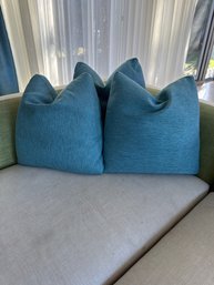 Set Of Three Upholstered Blue Throw Pillows