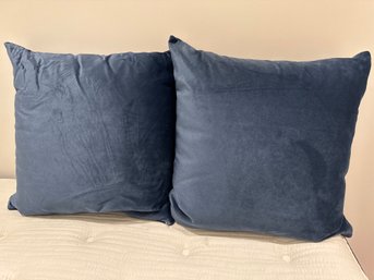 Set Of Two Blue Velvet Throw Pillows