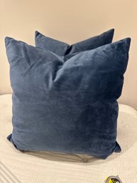 Set Of Two Blue Velvet Throw Pillows