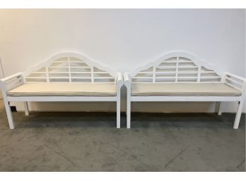 2 White Wooden Benches