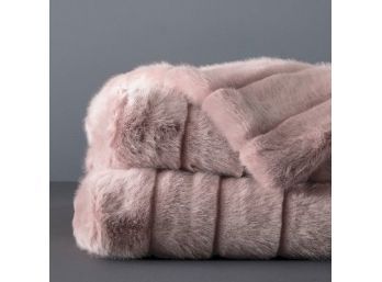 William Sonoma Channeled Oversized Faux Fur Throw, Pink
