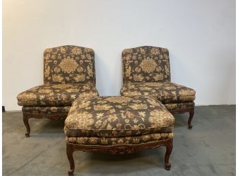 Set Of 2 Ralph Lauren Armless Chairs & Ottoman