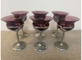 6 Amethyst Cambridge Glass Farber Bros NYC Krome Kraft COCKTAIL GLASSES