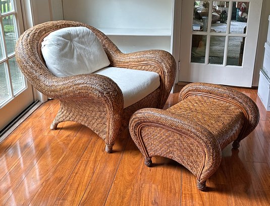 Pottery Barn Malabar Woven Rattan Chair And Ottoman #13755