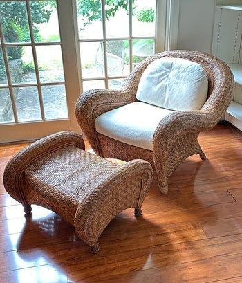 Pottery Barn Malabar Woven Rattan Chair And Ottoman #13755