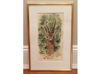 Original Gunnar Brusewitz Watercolor With Pencil Painting - Reindeer