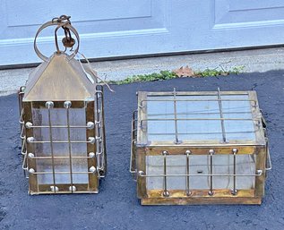 2 Vintage Brass Light Fixtures - Ceiling Mount & Pendant