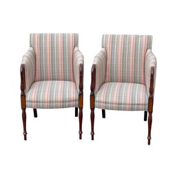 Pair Of Hancock & Moore Sheraton Style Upholstered And Mahogany Club Chairs